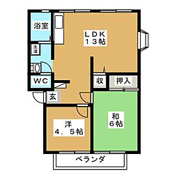 サンビレッジ東C棟 2LDKの間取図画像