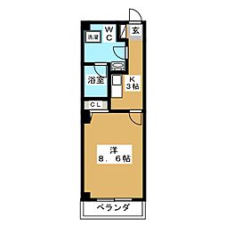クレールボア 1Kの間取図画像