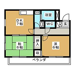 シャンブル町田 2DKの間取図画像