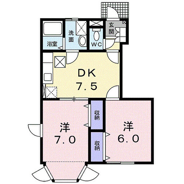 Ｍ・ドミ－ル 104｜佐賀県佐賀市大和町大字久池井(賃貸アパート2DK・1階・46.08㎡)の写真 その2