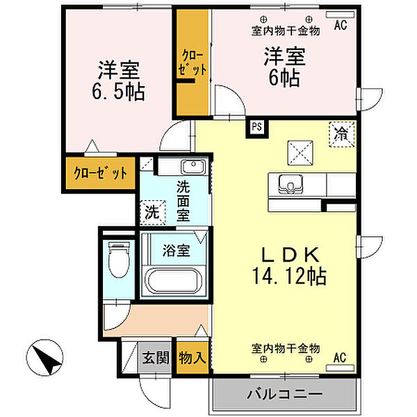 クイーン　ベル　B 102｜三重県三重郡川越町大字豊田(賃貸アパート2LDK・1階・61.53㎡)の写真 その2