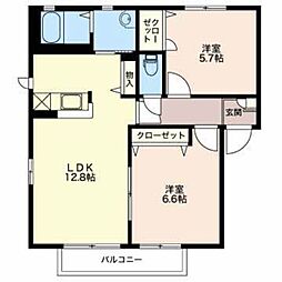 シアトルB棟 2LDKの間取図画像