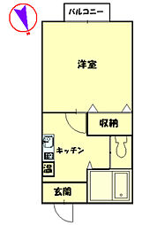 アペックスイン堤 1Kの間取図画像