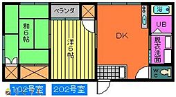 メゾンサンレイクC 2DKの間取図画像