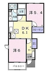 ヒルサイド 2DKの間取図画像