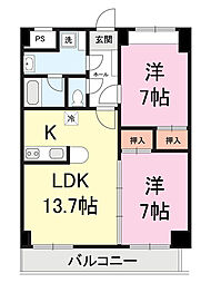 サニーフラット宮関 2LDKの間取図画像
