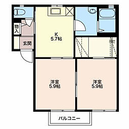 メゾンリュミエールA 2Kの間取図画像