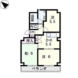 グレイス藤 2階3DKの間取り