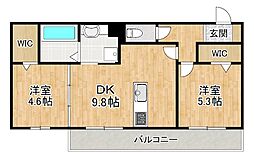 エレガンス　ビュー 3階2DKの間取り