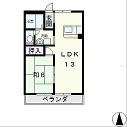 グランドール野洲（旧館） 2階1LDKの間取り