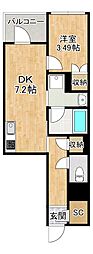 Aisonari　アイソナリ 1階1DKの間取り