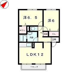 アルカディアA棟 1階2LDKの間取り