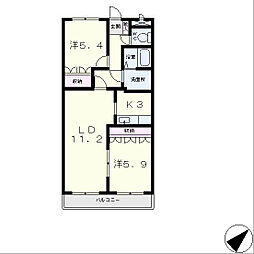 サン・クレールIII 2階2LDKの間取り