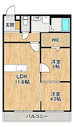 SANAEマンション 3階2LDKの間取り