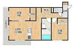 仮称)D-room勝部3丁目 2LDKの間取図画像