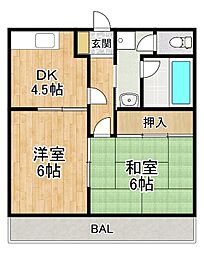 大行司川マンション 2DKの間取図画像