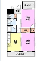 リバティープラザ新大駅前 2DKの間取図画像