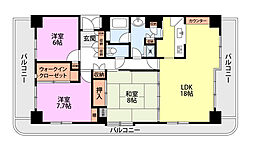 リバーシティ日東A棟 3LDKの間取図画像