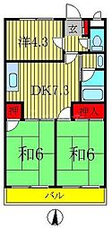 JR常磐線 金町駅 徒歩16分の賃貸マンション 2階3DKの間取り
