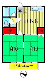 JR常磐線 金町駅 バス18分 西水元2丁目下車 徒歩7分の賃貸アパート 1階2DKの間取り