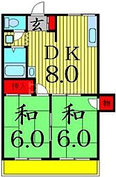 サン・コーポ冨士 2DKの間取図画像