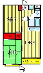 マンション鈴音 3階2DKの間取り