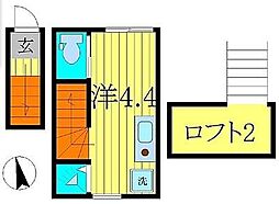 北総鉄道 新柴又駅 徒歩5分の賃貸アパート 2階ワンルームの間取り