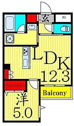 メゾンクレール谷在家 3階1LDKの間取り