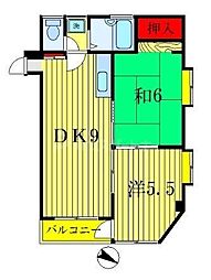 JR常磐線 金町駅 徒歩10分の賃貸マンション 2階2DKの間取り