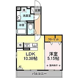シャルマン 2階1Kの間取り