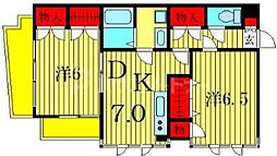 セゾンヴィラージュ 3階2DKの間取り
