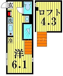 京成本線 千住大橋駅 徒歩7分の賃貸アパート 2階ワンルームの間取り