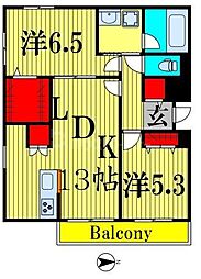 東京メトロ千代田線 北千住駅 徒歩6分の賃貸マンション 2階2LDKの間取り