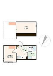 （仮称）細田三丁目 205 2階ワンルームの間取り