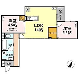 MOCRAFT南小岩 2LDKの間取図画像