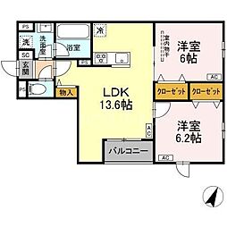 MOCRAFT南小岩 2LDKの間取図画像