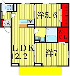 クレール柴又 2LDKの間取図画像