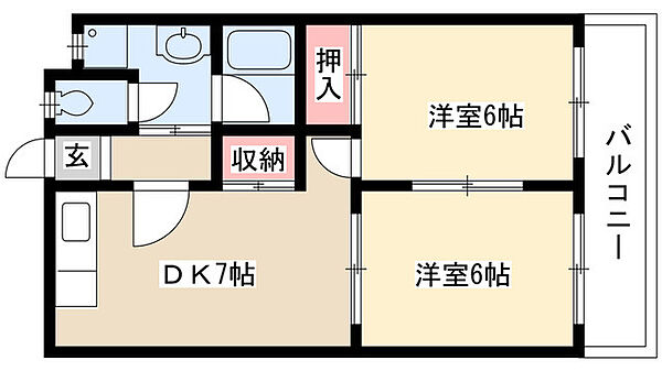 グリーンバレー 3C｜愛知県名古屋市名東区若葉台(賃貸マンション2DK・3階・40.00㎡)の写真 その2