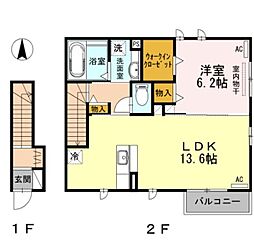 カーサ日向が丘B 1LDKの間取図画像