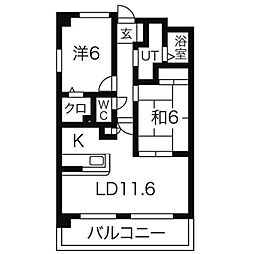 ガーデンイースト荒子 2LDKの間取図画像