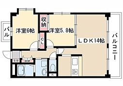 ラトゥール一社 2LDKの間取図画像