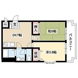 リバーランド守山 2DKの間取図画像