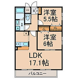 プレシャス星ヶ丘山手 2LDKの間取図画像