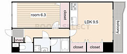 プログレスアサダ瓦町 1LDKの間取図画像