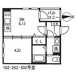 ハーモニーテラス高道町6 1DKの間取図画像