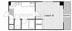 レージュウエスト 1Kの間取図画像
