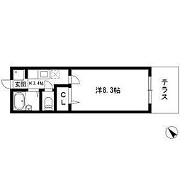 スプリングコートB 1Kの間取図画像