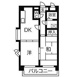 シャトー若葉 2DKの間取図画像
