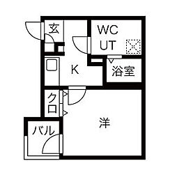 メイクスR高畑 1Kの間取図画像