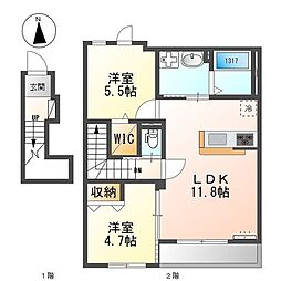 シャンペトル 2LDKの間取図画像